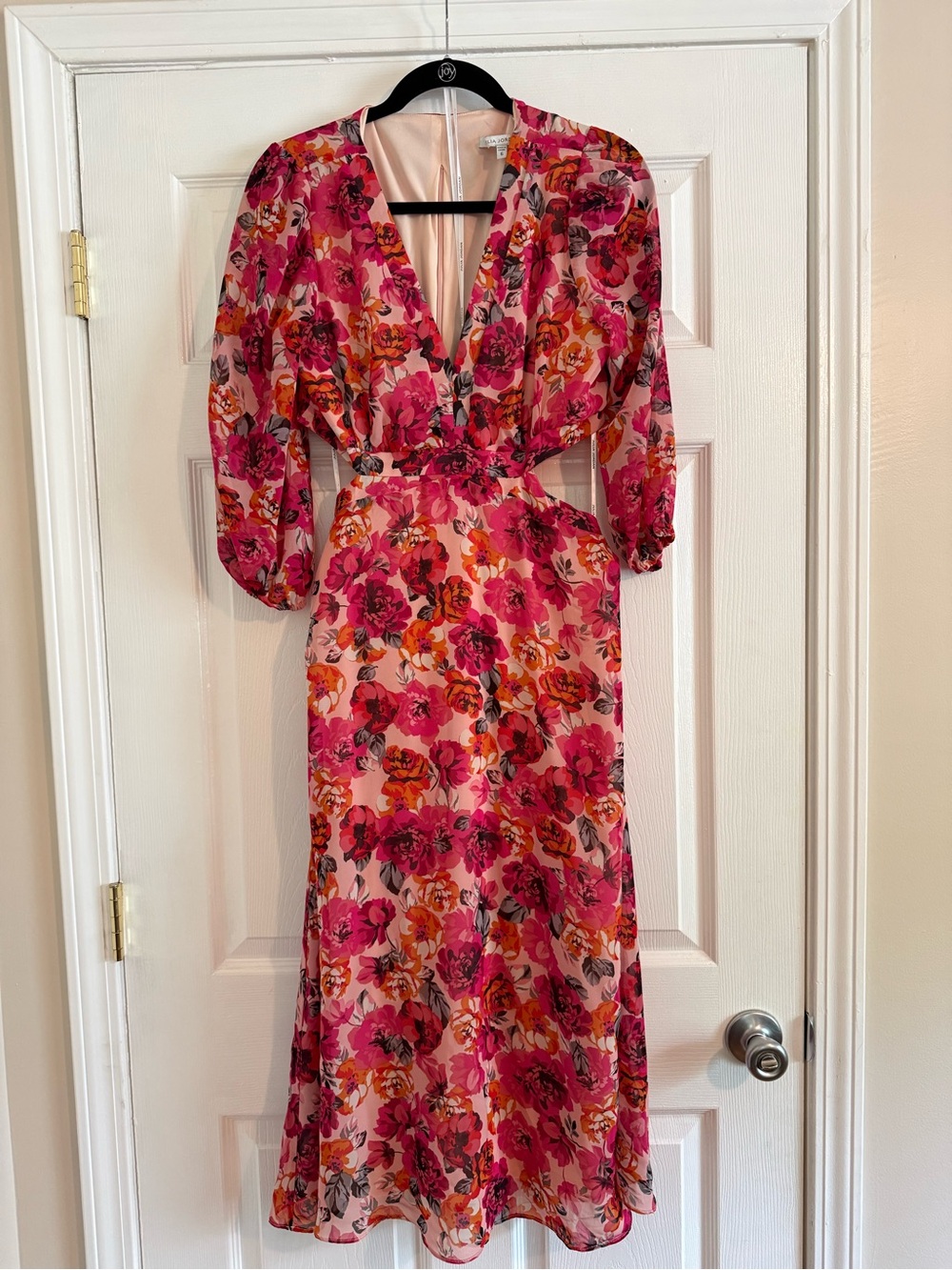 Julia Jordan Pink and Orange Floral V-Neck Maxi Dress